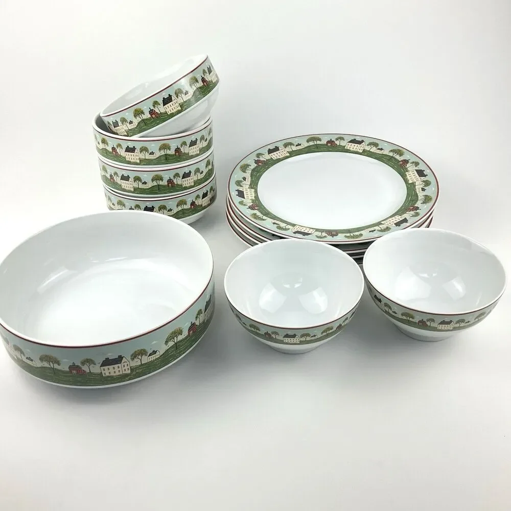 Warren Kimble Country Life Folk Brandon House Sakura Dish Set VTG